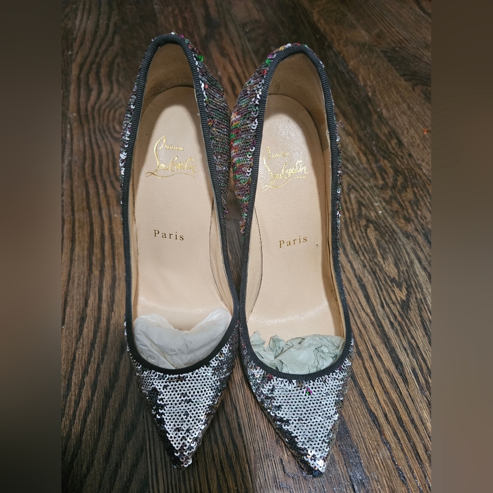 Christian Louboutin Silver Sequin Pigalle Women's Shoes